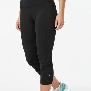 Lululemon Black Mid-rise Crop Leggings Ruched Calf Capris Luon Stretch Yoga